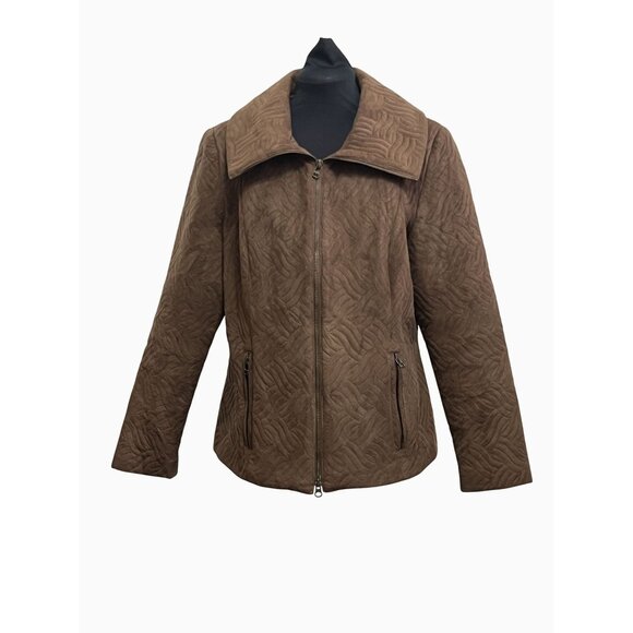 Women's Size 16 Dark Brown Faux Suede Textured Zip-Up Jacket by Joseph Ribkoff - Picture 1 of 10